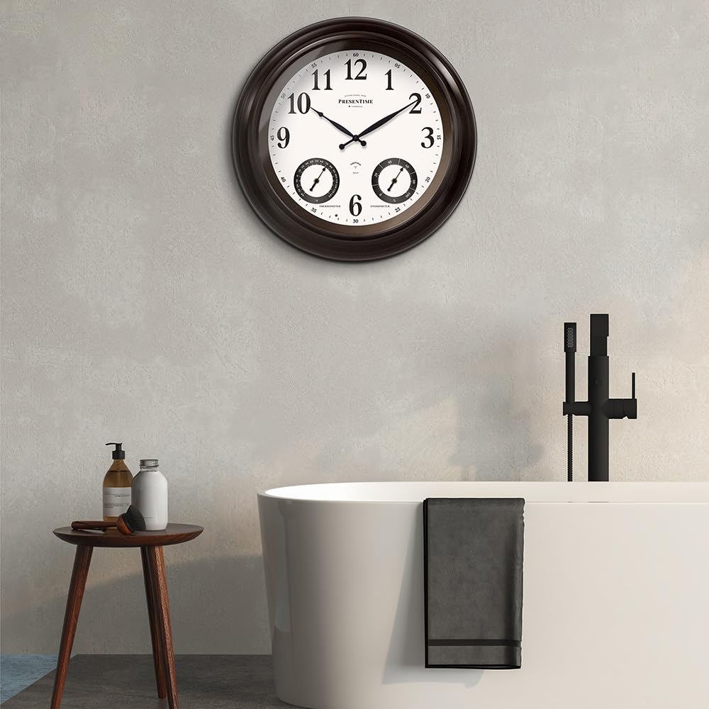 24-Inch LED Outdoor Wall Clock with Weather Station