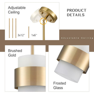 Modern Gold Pendant Light Fixture with Frosted Glass Shade