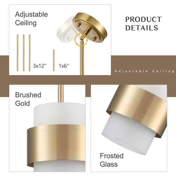 Modern Gold Pendant Light Fixture with Frosted Glass Shade