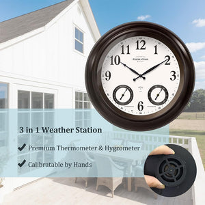 24-Inch LED Outdoor Wall Clock with Weather Station