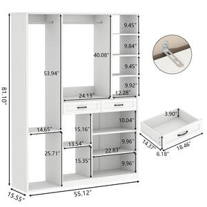 Wardrobe Closet with 2 Drawers, 10 Shelves & 2 Hanging Rods – 81" H