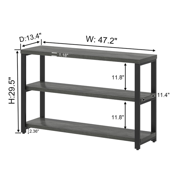 47" Industrial Console Table with 3-Tier Storage Shelves