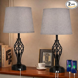 Touch Bedside Table Lamps Set of 2 with USB Charging Ports