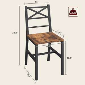 Rustic Dining Chair Set with Metal Frame & Backrest