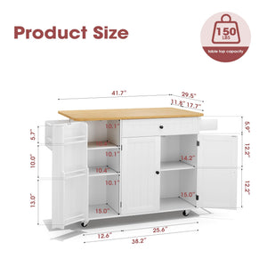 Rolling Kitchen Island with Storage & Drop Leaf