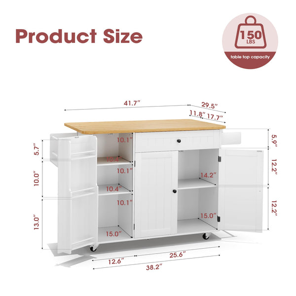 Rolling Kitchen Island with Storage & Drop Leaf