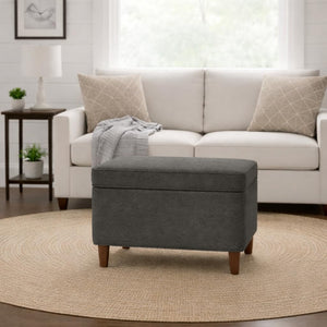 Grey Storage Ottoman with Hinged Lid & Wood Legs