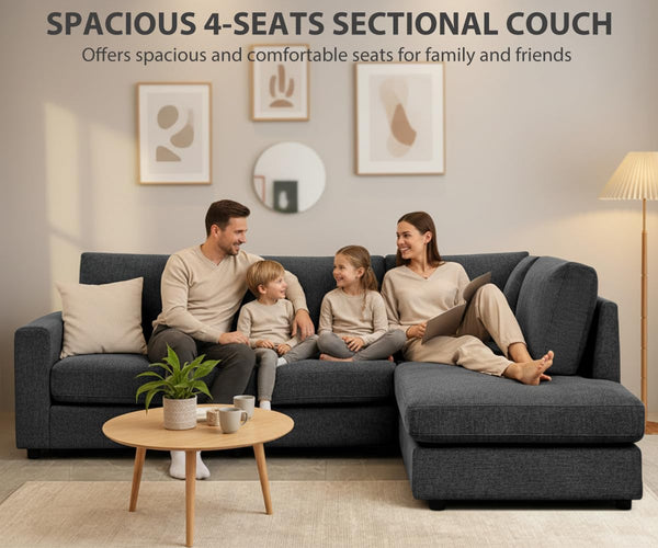 100" L-Shaped Chenille Sectional Sofa with Reversible Chaise