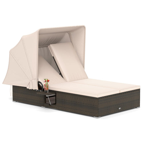 Outdoor Wicker Daybed with Canopy & Adjustable Backrest