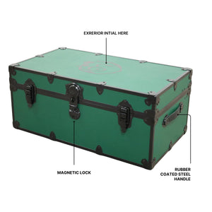 Green & Black Storage Trunk with Monogram – 30"x17"x13" Footlocker