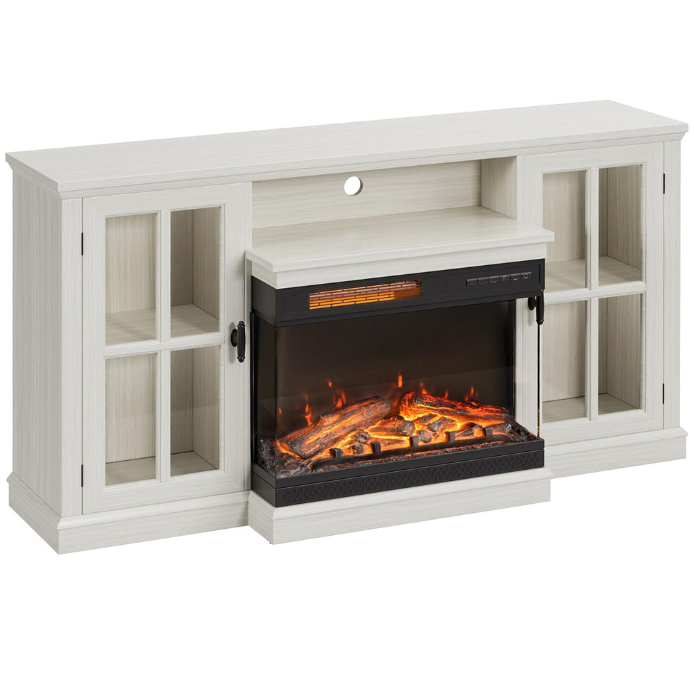 Fireplace TV Stand for 65" TV — 3-Sided Glass with Storage