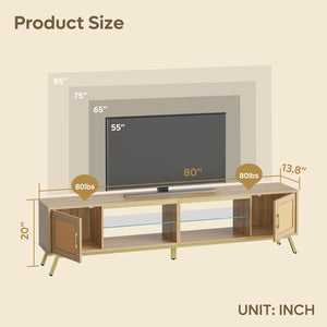 80-Inch Rattan TV Stand with LED Lights & Storage