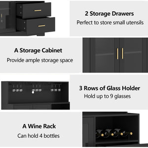Bar Cabinet with LED Light & Wine Rack