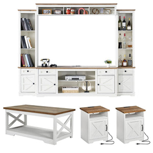 4-Piece Farmhouse Living Room Set – 98" TV Stand, Coffee Table & 2 End Tables