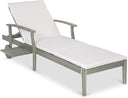 Acacia Wood Outdoor Chaise Lounge Chair with Adjustable Backrest and Side Table