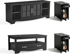 Farmhouse Living Room Table Set 4-Piece with TV Stand, Coffee Table & End Tables