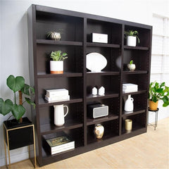 72" Triple Wide Wood Bookcase – 15 Shelves