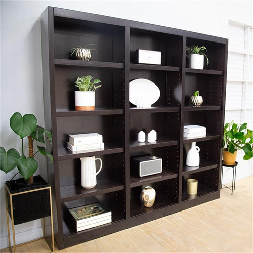 72" Triple Wide Wood Bookcase – 15 Shelves