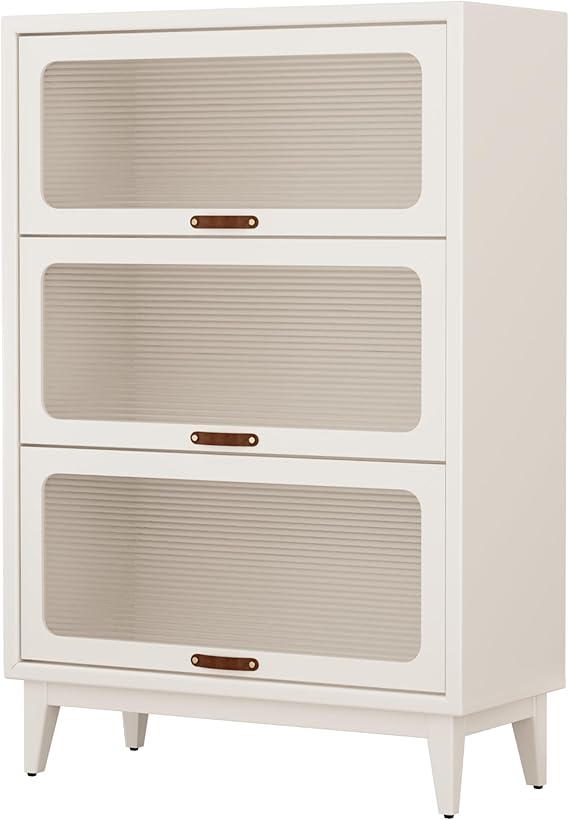 Solid Wood Bookcase with Glass Doors, 3-Shelf