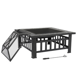 Outdoor Steel Fire Pit with Spark Screen and Poker
