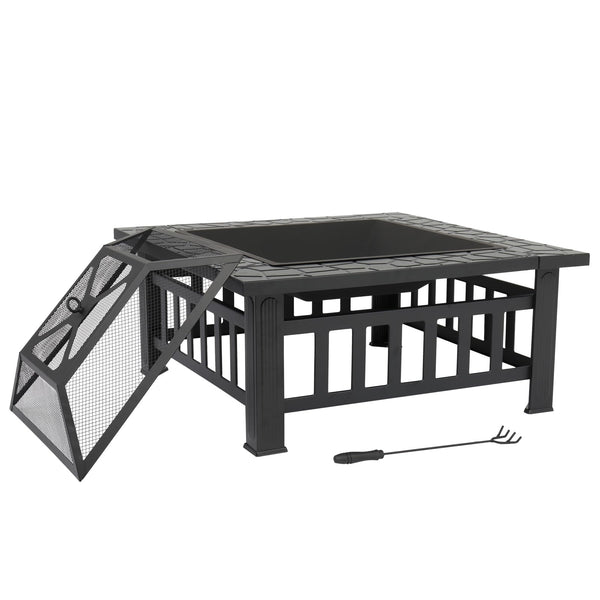 Outdoor Steel Fire Pit with Spark Screen and Poker