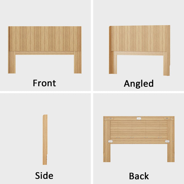 Fluted Wood Queen Headboard – Wall Mount, Wingback, Natural