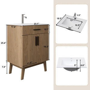 24-Inch Bathroom Vanity with Ceramic Sink & Soft-Close Cabinet