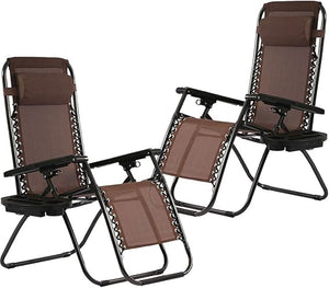 Zero Gravity Outdoor Lounge Chairs Set of 2 with Cup Holder & Pillow