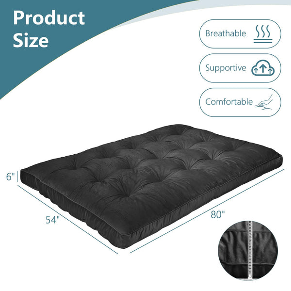 Full Size Futon Mattress 6 Inch – Flannel Floor Foldable Sofa Bed