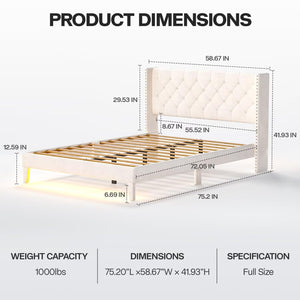 LED Upholstered Platform Bed Frame with Headboard & Footboard