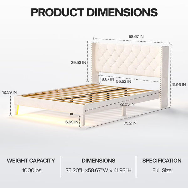 LED Upholstered Platform Bed Frame with Headboard & Footboard