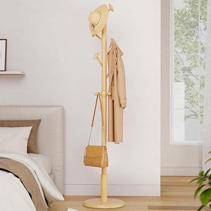 Freestanding Wood Coat Rack with 10 Hooks