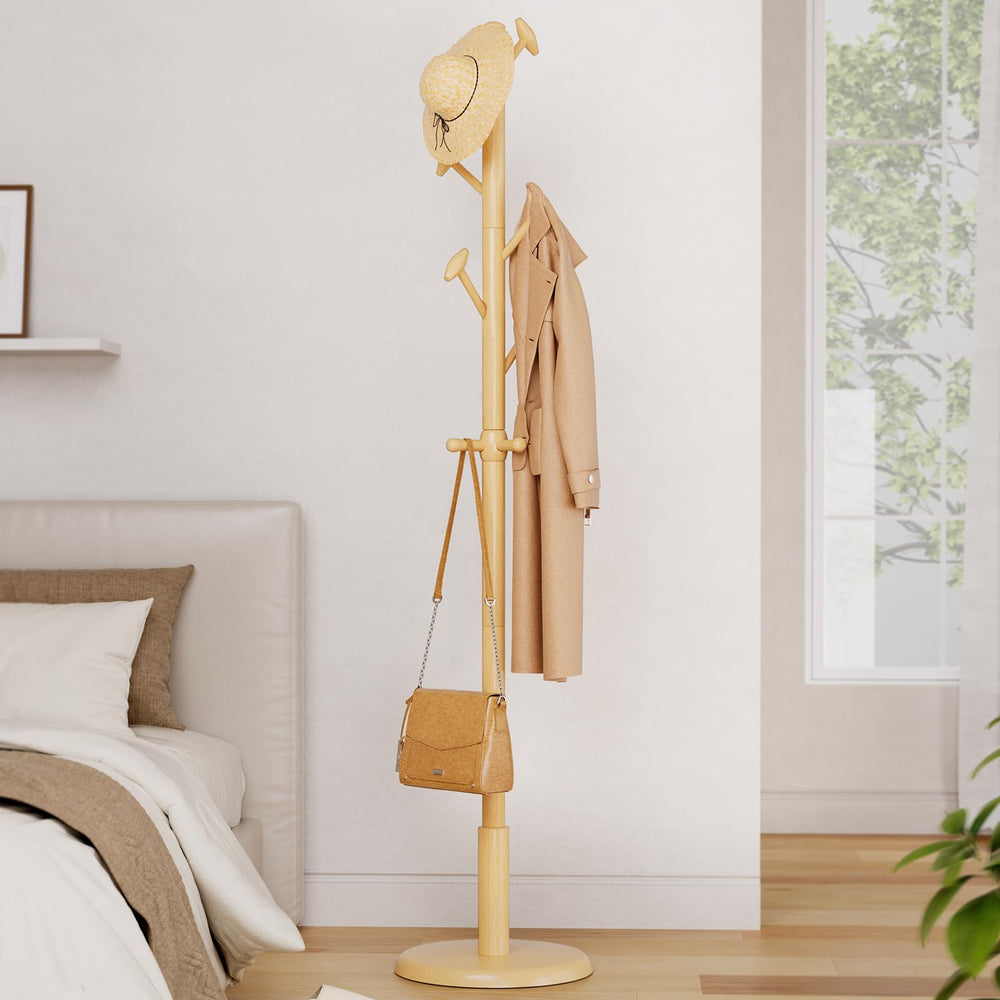 Solid Wood Freestanding Coat Rack with 10 Hooks