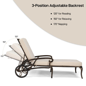 Outdoor Aluminum Chaise Lounge Chair Set of 2 with Adjustable Backrest & Cushions
