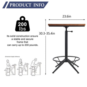 Height-Adjustable Square Bar Table – Black