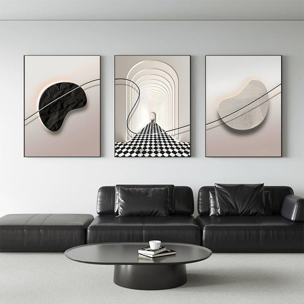 Abstract Black & White Framed Wall Art Set of 3