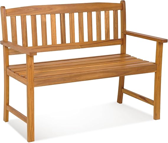 50" Solid Wood Outdoor Bench with Backrest & Armrests