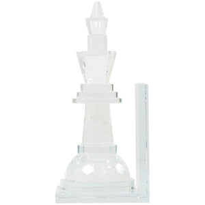 Crystal Chess Bookends Set of 2 – Clear Glossy Glass, 9.55" H