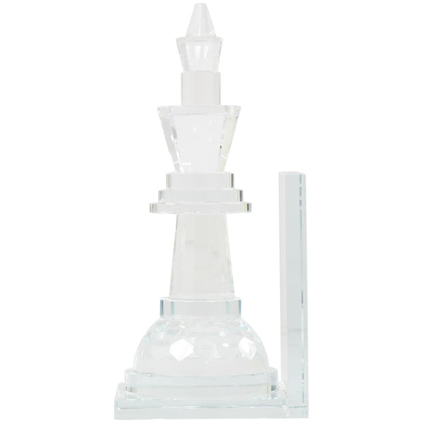 Crystal Chess Bookends Set of 2 – Clear Glossy Glass, 9.55" H