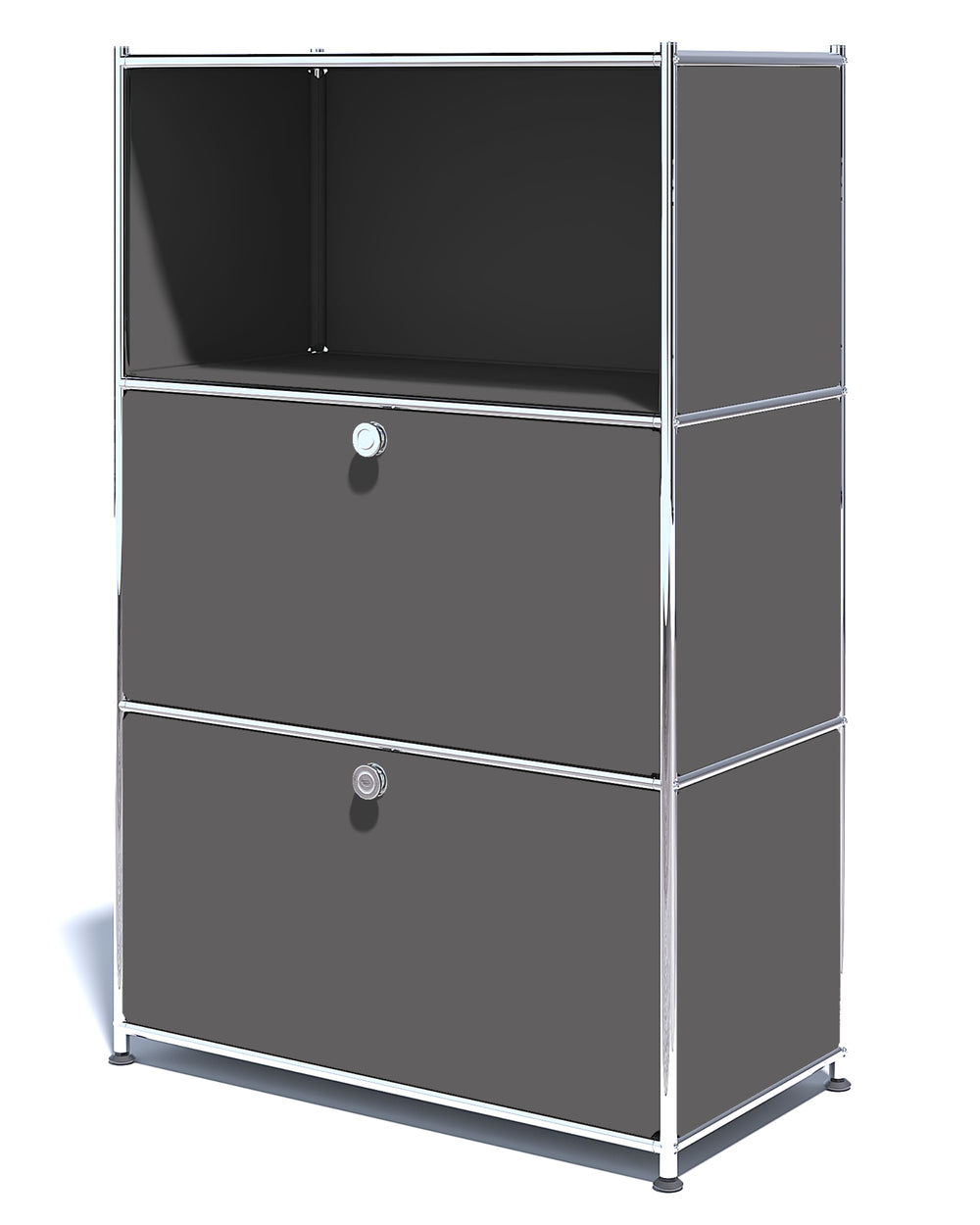 Metal Cabinet with Flap Doors & Open Shelves