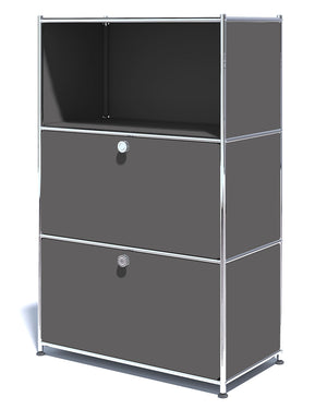 Metal Cabinet with Flap Doors & Open Shelves