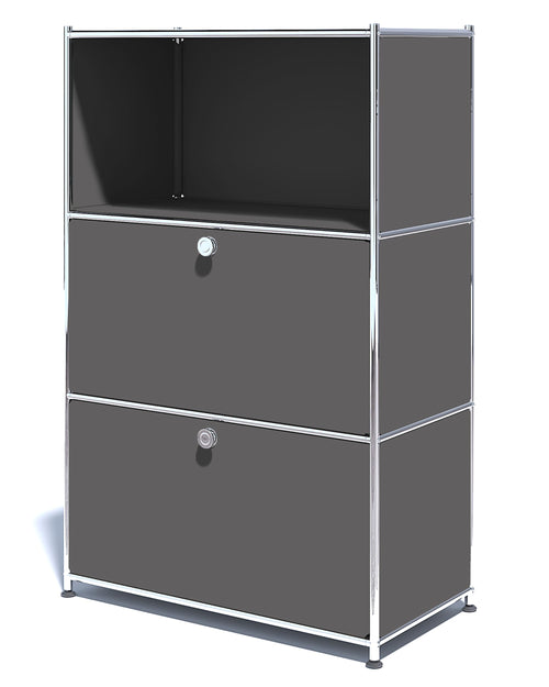 Metal Cabinet with Flap Doors & Open Shelves