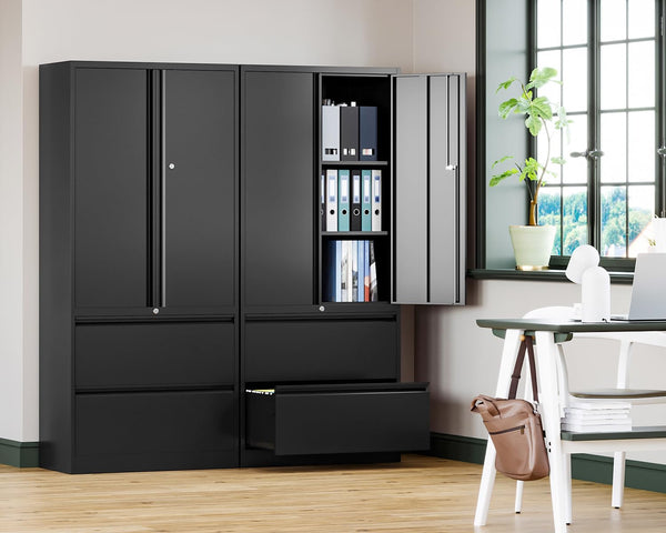 Metal Locking File Cabinet with Drawers and Adjustable Shelves