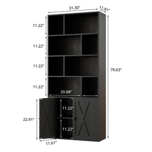 Tall Bookcase with Doors & 8 Open Cubes – 4-Tier Storage Shelf