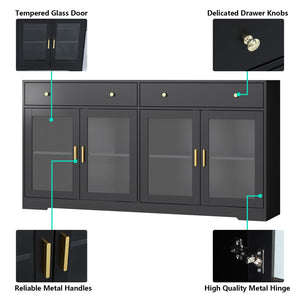 55" Sideboard Buffet Cabinet with LED Lights & Glass Doors