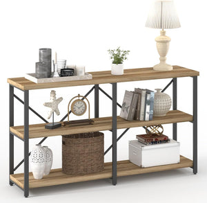 Industrial Console Table with Shelves – 55 Inch Vintage Oak