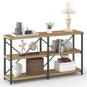Industrial Console Table with Shelves – 55 Inch Vintage Oak