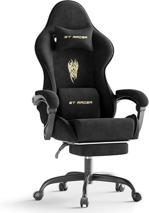 Velvet Gaming Chair with Footrest & Massage Lumbar