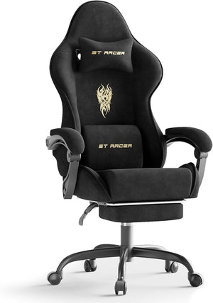 Velvet Gaming Chair with Footrest & Massage Lumbar