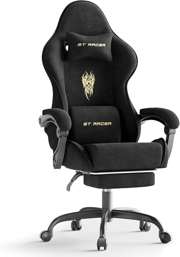 Velvet Gaming Chair with Footrest & Massage Lumbar